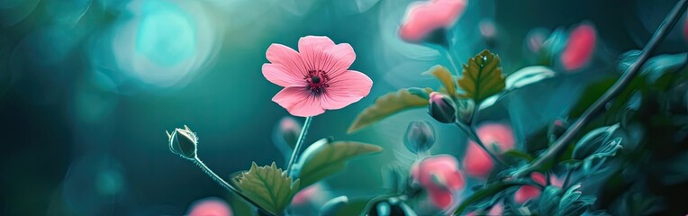 Flower garden of a pink flower with a green background