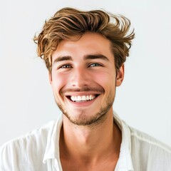 Fototapeta premium Handsome young smiling man white background