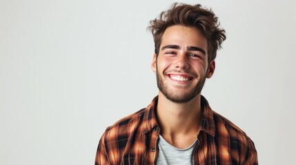 Obraz premium Smiling Man in Flannel Shirt
