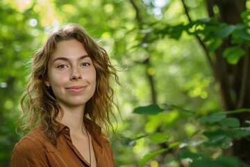 Naklejka premium Environmental activist model in a nature conservation setting Advocating for sustainability and preservation