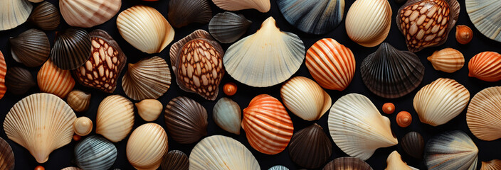 many sea shells as background - obrazy, fototapety, plakaty
