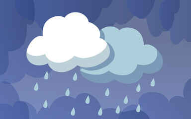 llustration of Cloud and rain on dark background. heavy rain rainy season paper cut and flat style. vector illustration.