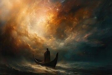 Jesus in a heavenly boat Navigating through celestial waters