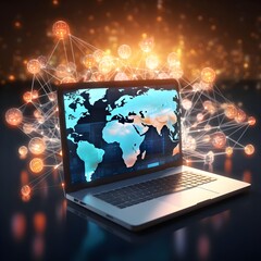 business data on computer devices with global networks, Data exchange, Information Transfer, data science analysis and the internet