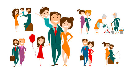 Set of different happy families. hand drawing. Not AI, Vector illustration