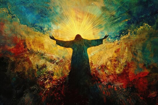 Visionary art of jesus as the light of salvation Shining over a darkened world Bringing hope and redemption