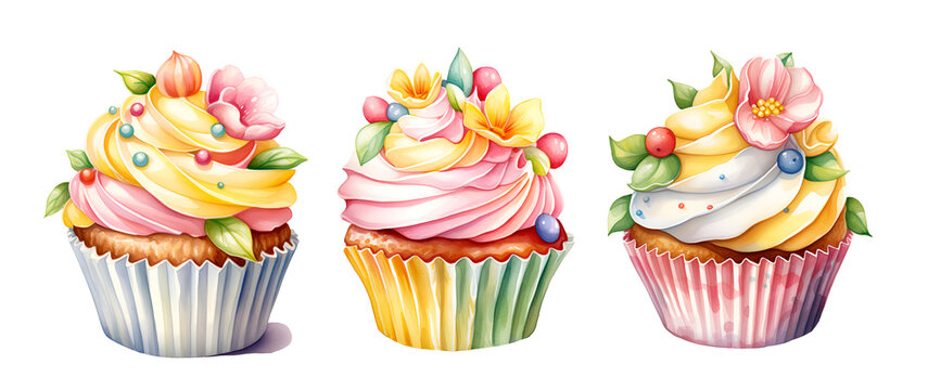Easter cupcake, watercolor clipart illustration with isolated background.
