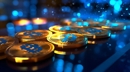 A macro shot of Bitcoin, the preeminent cryptocurrency, resting on a high-tech digital motherboard, signifying innovation in digital transactions.