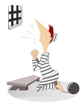 crying prisoner kneeling, striped clothes clip art preview