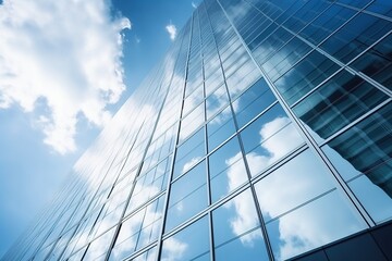 Fototapeta na wymiar Impressive Skyscraper with Glass Facade Reflecting Clouds