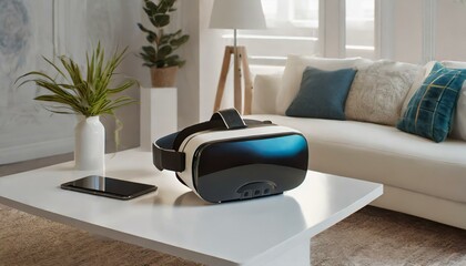 modern living room with vr glasses