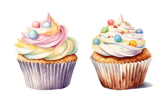 Easter cupcake, watercolor clipart illustration with isolated background.