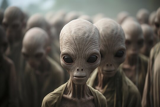 A group of aliens staring at the camera