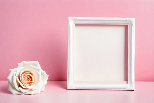 pink rose with white photo frame