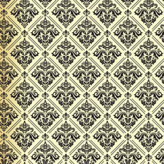 Black and golden Damask Seamless Pattern. Elegant Outline Design in Royal Baroque