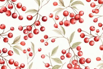 Abstract pattern with red berries. Watercolor style