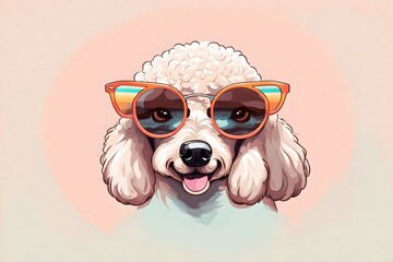 poddle dog in sunglass shade glasses isolated on solid pastel background