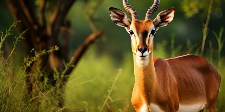 focus shot of a beautiful impala captured in the african jungles 