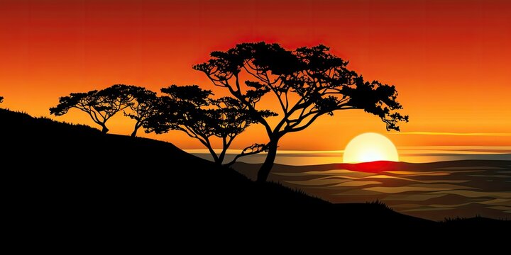 an outdoor nature silhouette sunset scene, capturing the beauty of the setting sun against the landscape. Related tags for this serene image could include 