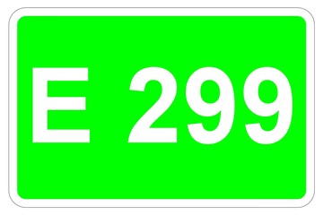 Illustration eines Europastraßenschildes der E 299 in Europa	