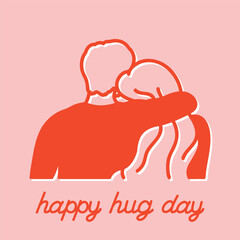 Happy Hug Day greeting card, pink and red combo, hand drawn vector illustration