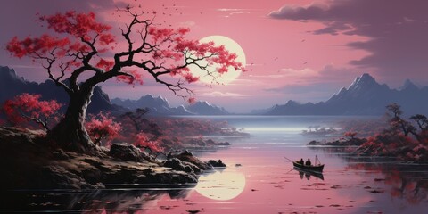 captures the beauty of nature's simplicity and the calming atmosphere of a peaceful evening - obrazy, fototapety, plakaty