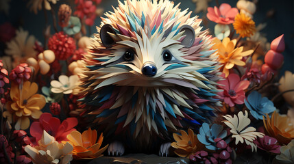 Fototapeta premium Isometric art of hedgehog, with creativity and ideas flowing, 