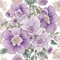 Purple flowers Watercolor Seamless Pattern Ornate