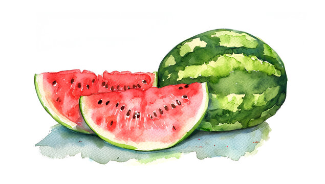 Watercolor illustration of a watermelon on a white background
