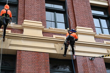 flinders street railway station, decretive Victorian stile architecture being cleaned , Melbourne....