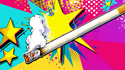 Wow pop art cigarette. Vector colorful background in pop art retro comic style.