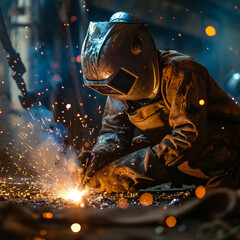 worker in a production facility who welds metal components together
