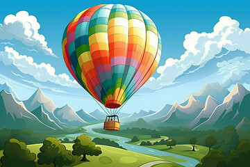 Naklejka premium Watercolor card of a Hot Air Balloon