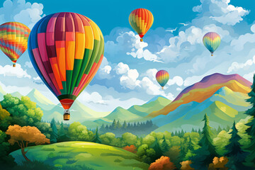Fototapeta premium Watercolor card of a Hot Air Balloon