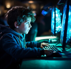 child playing computer game