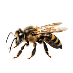 Close up of bee isolated on transparent and white background. Generative ai