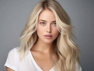 Portrait of a beautiful young woman with long blond hair