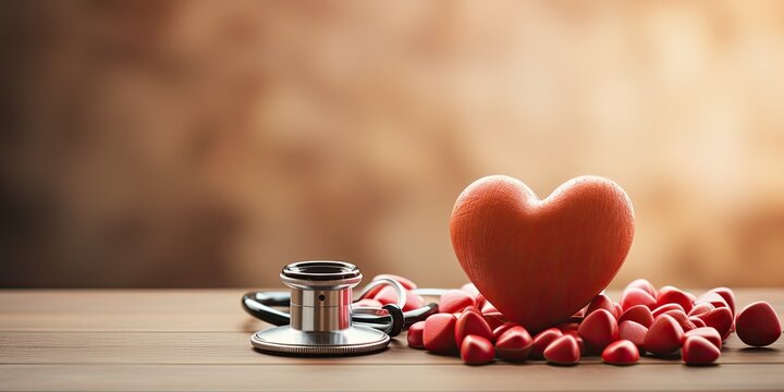 symbolic and heartwarming image featuring a heart shape symbol accompanied by a stethoscope, all set against a clean white background 