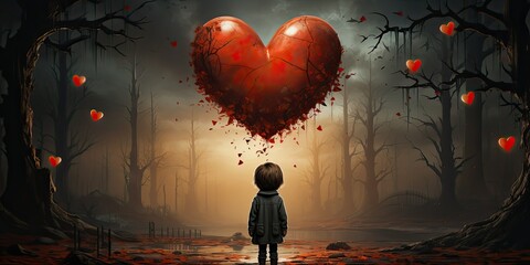 charming scene where a heart-shaped character is holding an empty sign. The heart, a symbol of love, 