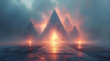 Layers of ethereal light and geometric shapes merging seamlessly, embodying the harmony and coherence within strategic frameworks. - obrazy, fototapety, plakaty