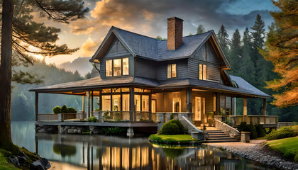 A gray ranch-style model house