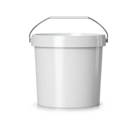 White plastic bucket with lid on a white background..
