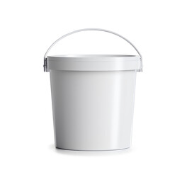 White plastic bucket with lid on a white background..