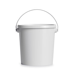 White plastic bucket with lid on a white background..