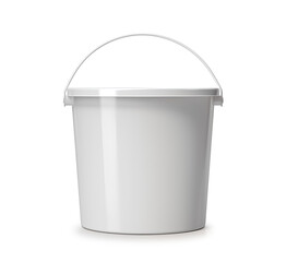 White plastic bucket with lid on a white background.. - obrazy, fototapety, plakaty