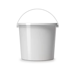 Foto op Plexiglas White plastic bucket with lid on a white background.. © Tanuha