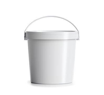 White plastic bucket with lid on a white background..