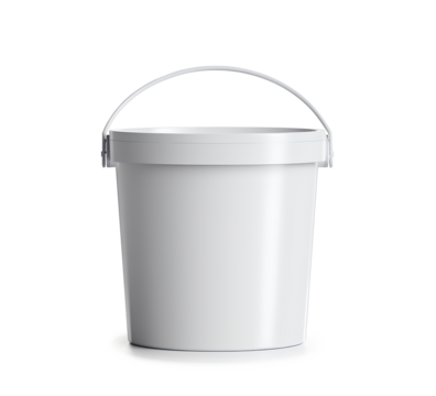 White plastic bucket with lid on a white background..