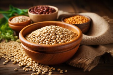 Fototapeta premium lentils in a wooden bowl