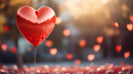 Heart shaped balloon on bokeh background. Valentine's day, 14 february theme. Love and romance.